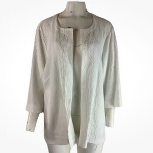 Eileen Fisher Sz 2X Textured Blazer Cardigan White Organic Cotton Blend